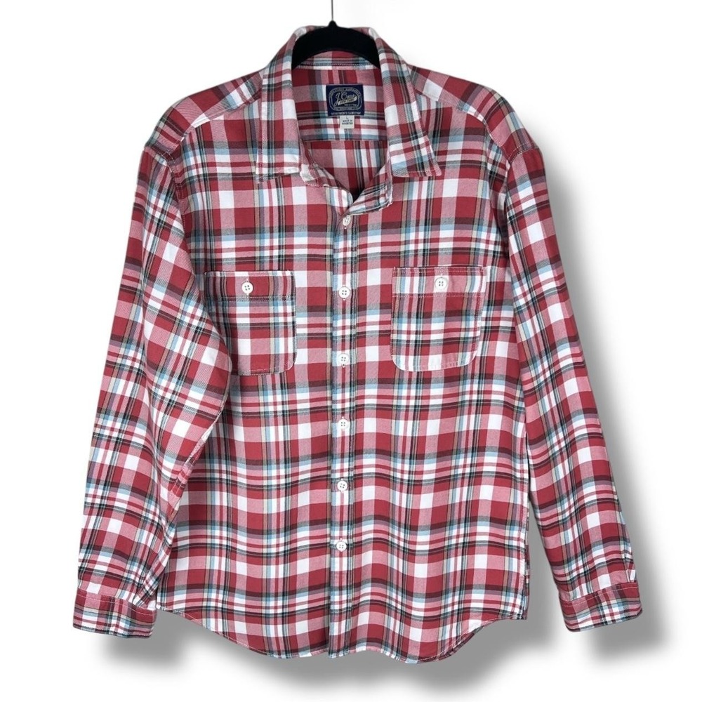 J Crew Shirt‎ Mens Large Red White Plaid Button Down Casual Workwear Cotton